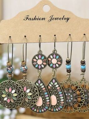 ⭐️Fashion Jewelry Boho Multicolor Teardrop Earrings (3 pairs new)